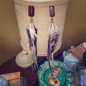 Long boho feather earrings